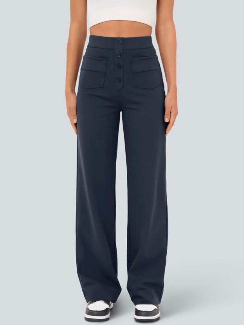 Halara DayStretch High Waisted Pockets Straight Leg Casual Pant Blue S NEW